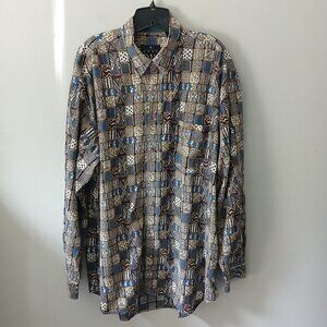 ENRO Vintage Men's Corduroy Size XL Button Down Shirt Tall Geometric 100% Cotton